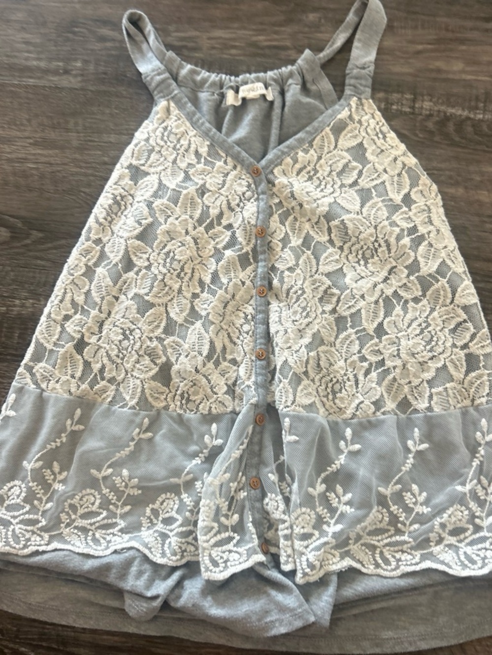 Rewind Light Blue Lace-Front Tank Dress with Button Trim